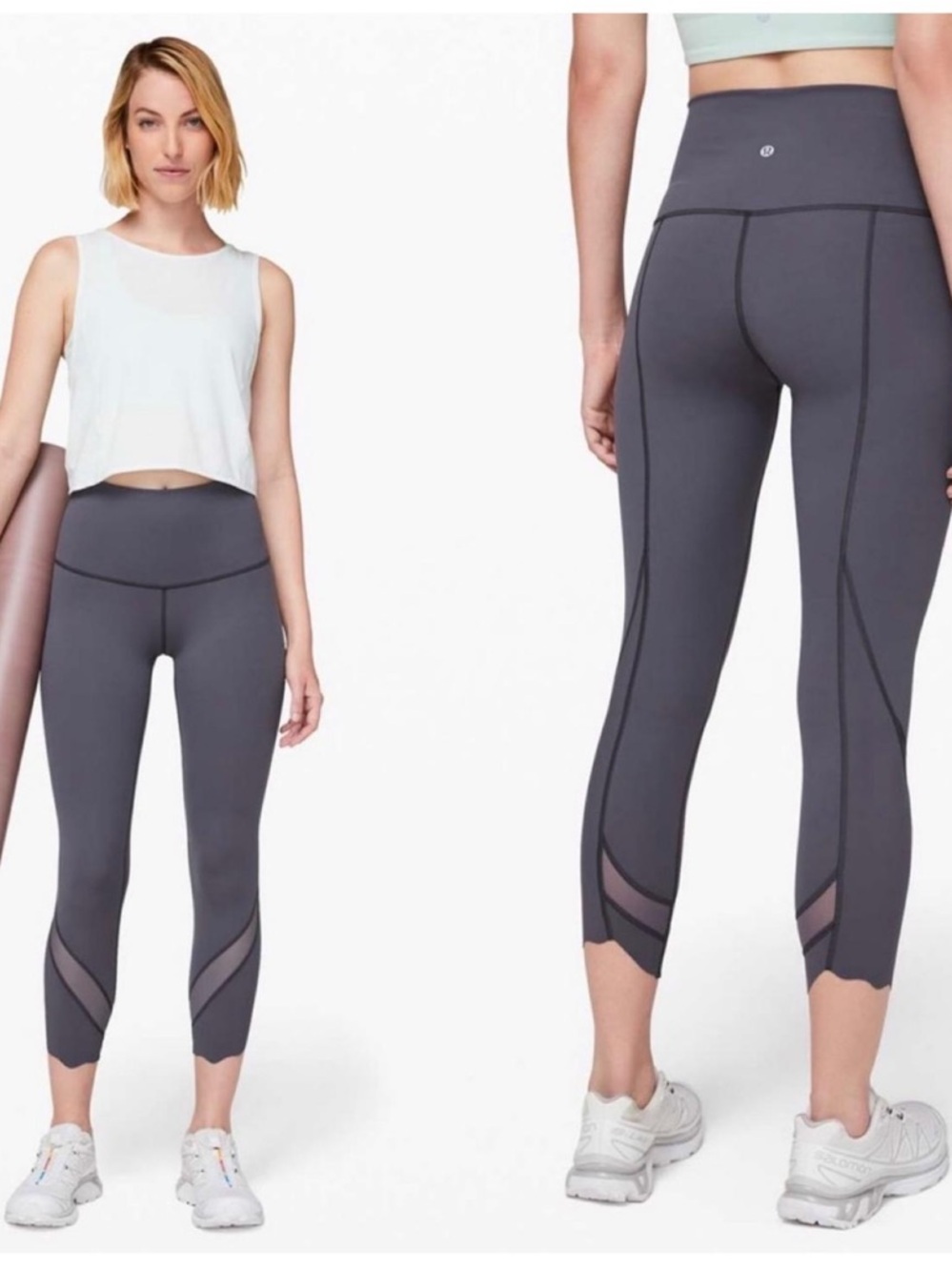 Lululemon Wunder Under Scalloped Hem High Rise Crop Leggings Size 8/10 Black
